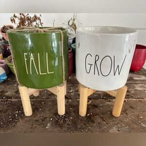 (2) Rae Dunn Planters w/ Wood Stands